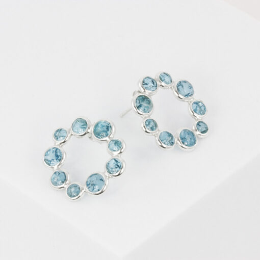 Store studs sølvøredobber med 9 blåturkis glassteiner kjesbts-002